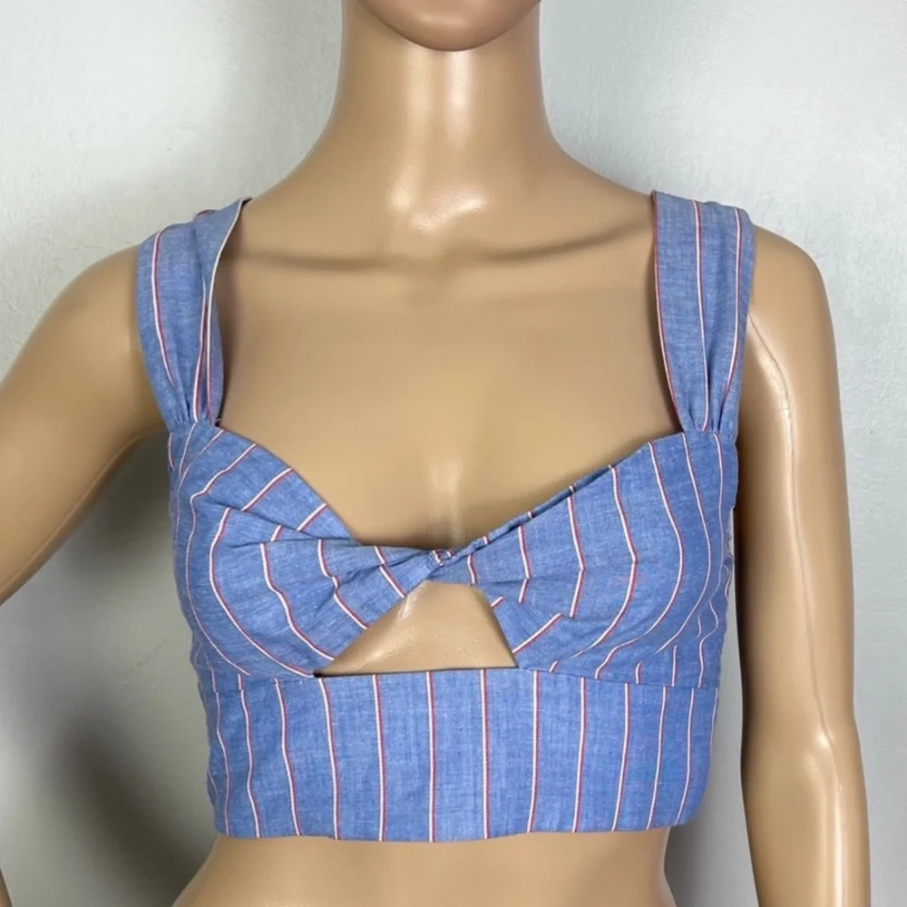 NEW MAJORELLE REVOLVE BLUE STRIPED CROP TOP - Picture 2 of 8